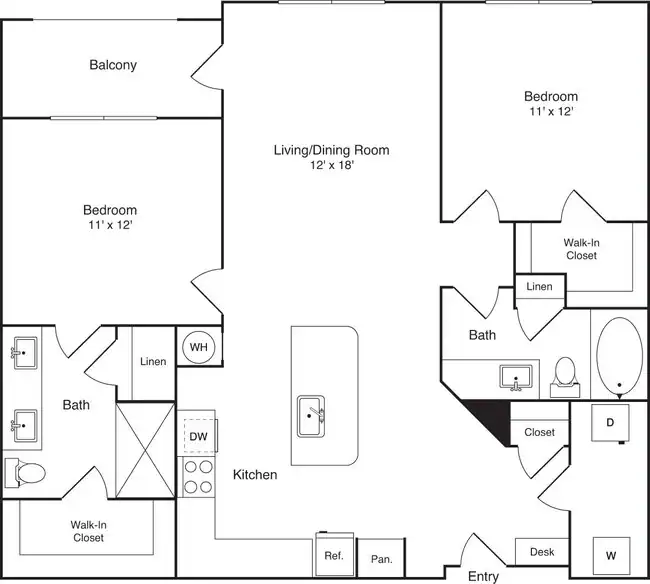 2 Beds • 2 Bath 1-471 floor plan